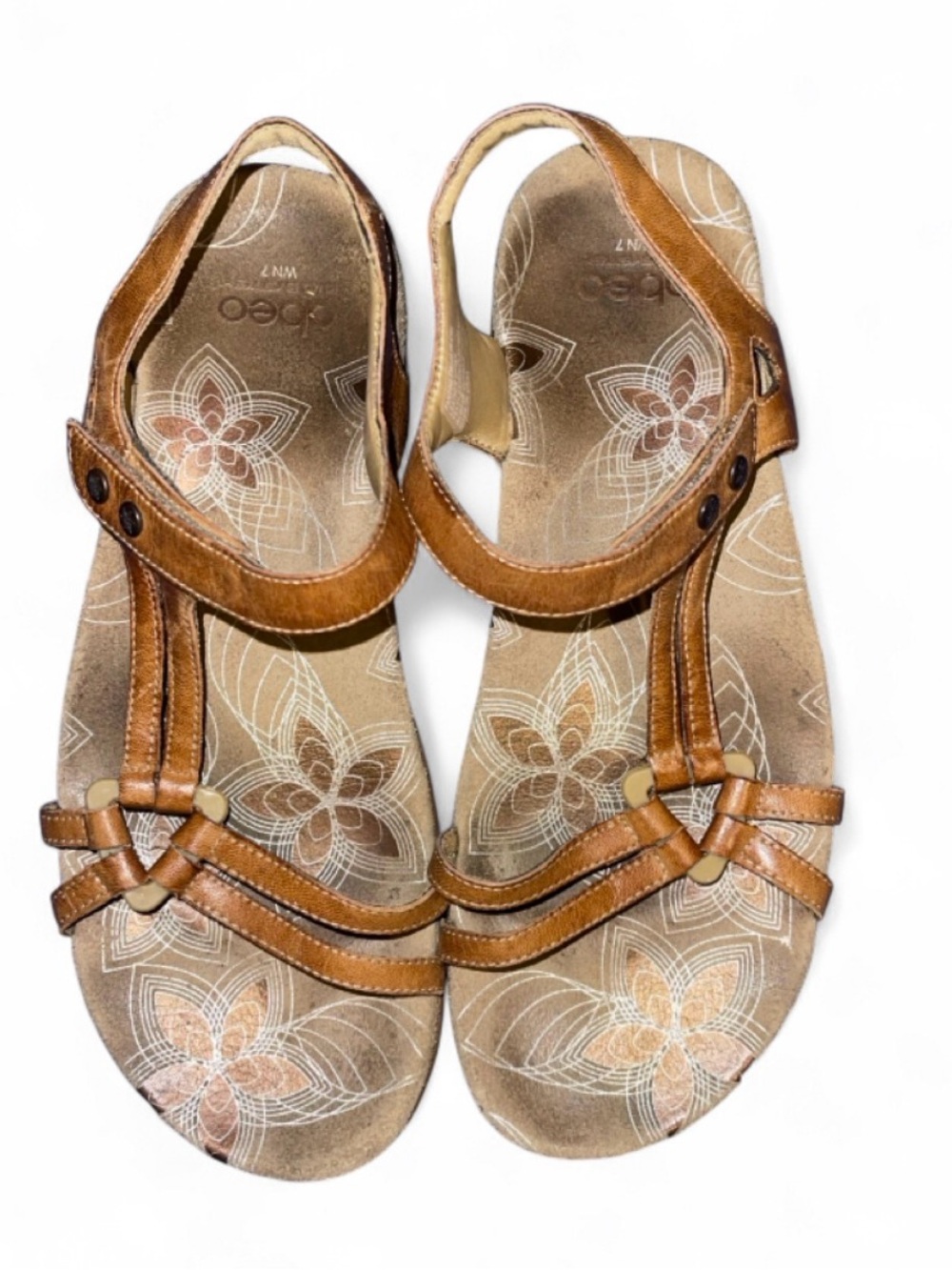Abeo Women's Brown Strappy Floral Footbed Sandals